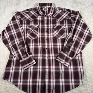 Ely Cattleman Pearl Snap Button Up Shirt Mens XXL Plaid Long Sleeve Western READ